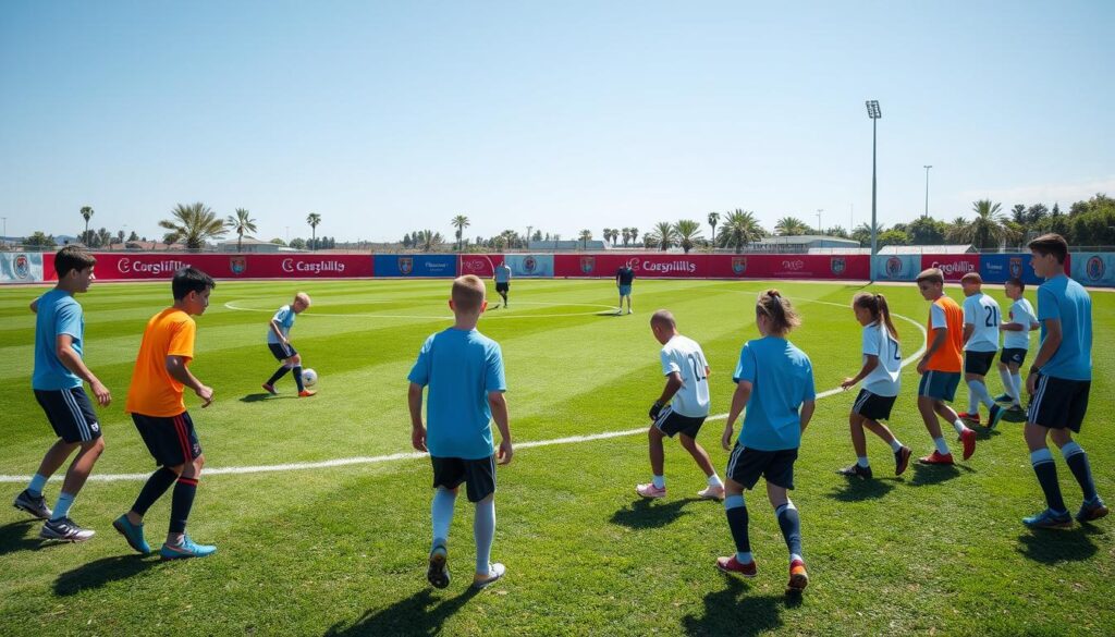 Jóvenes jugadores en el campo de fútbol Jóvenes jugadores en el campo de fútbol